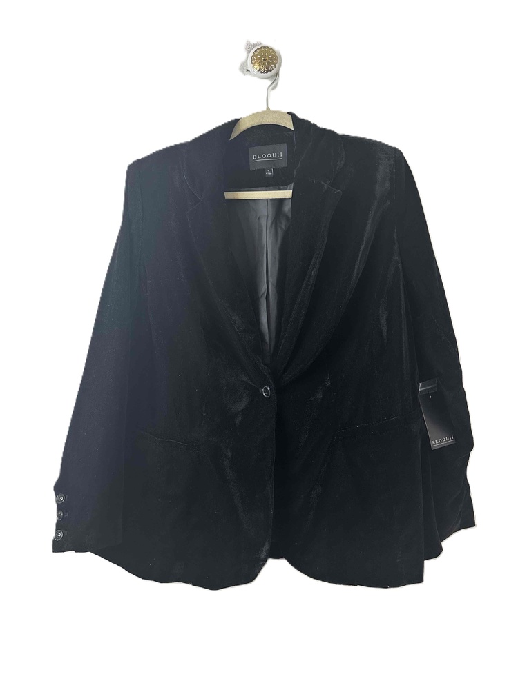 NWT Eloquii Blazer Womens Size 16 Black Velvet Single-Button Notched Lapel